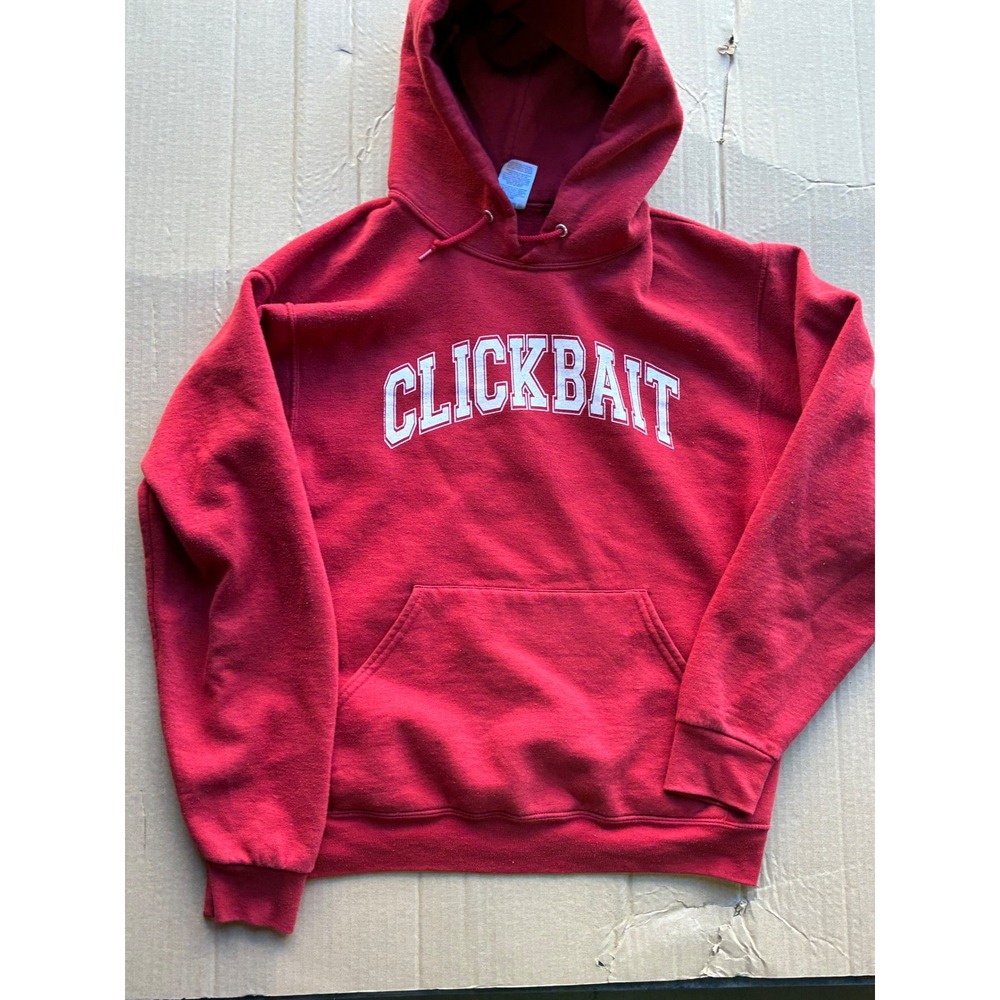 Jerzees NuBlend Clickbait Hoodie Red Pullover Sweatshirt Mens Medium Graphic